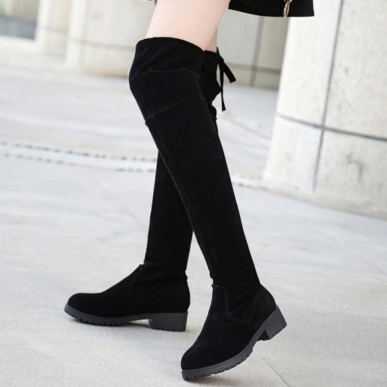 기모안감 겨울 리본포인트 포근한 롱부츠 스웨이드 여성 니하이 슬림핏