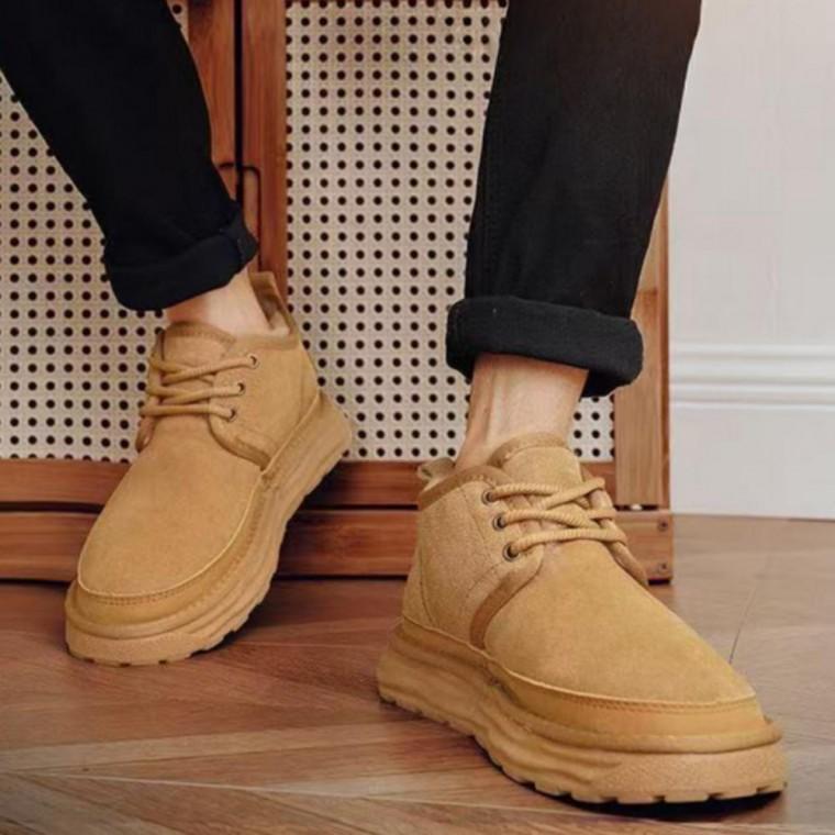 남성 로우 워커 착용 끈 심플 포근한 미니멀 앵클 기모안감 편안한 부드러운