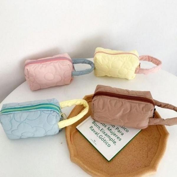 패딩 플라워 손잡이 파우치 가방 화장품 손잡이 패딩 미니 가방 여행용 휴대 파우치 파우치 휴대 여행용