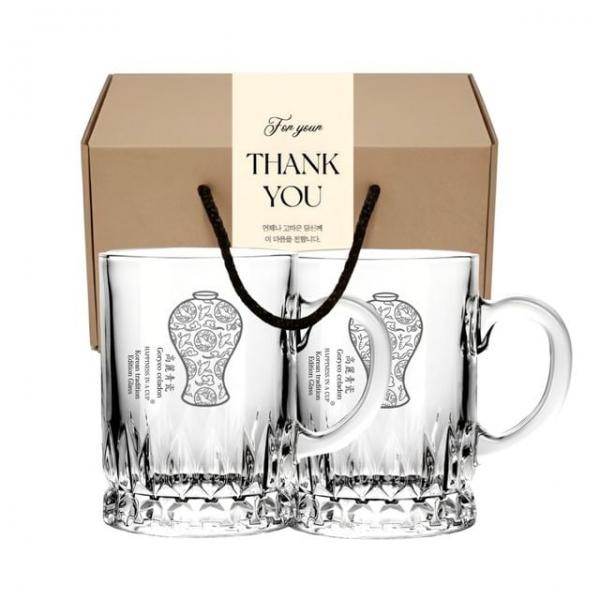 한국전통 에디션 고려청자 글라스 베이직 머그컵 350ml 2P 선물세트