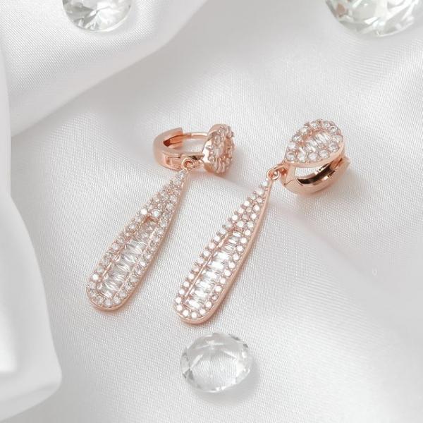 14K 금침 로즈골드 큐빅 물방울 드롭 원터치링 귀걸이