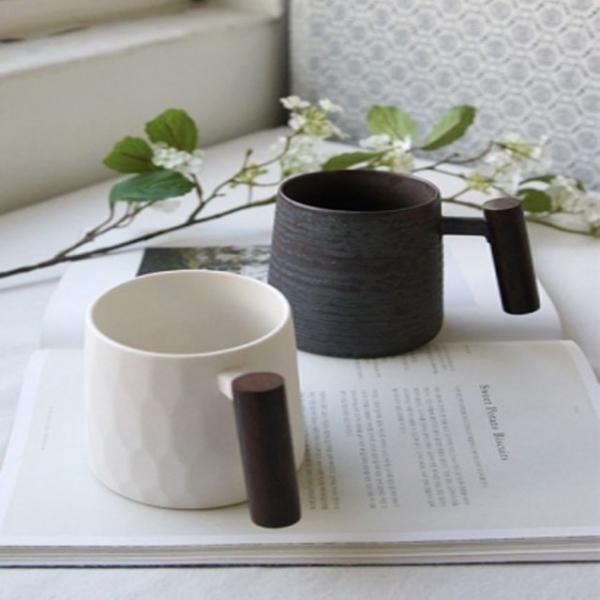 우드 손잡이 머그 컵 잔 1P 로렐 유니크 핸들 나무