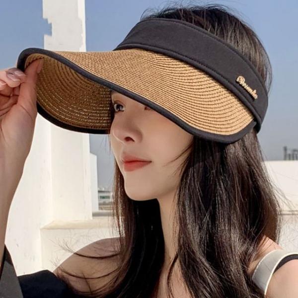 은창)레터링 컬러밴드 밀짚 선캡 썬캡 모자 여름