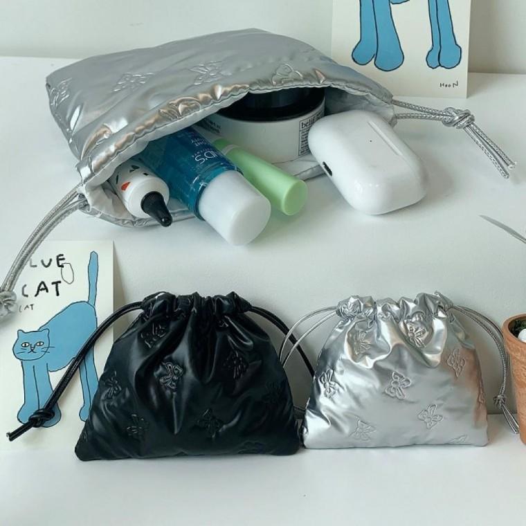 리본누빔스트링파우치 화장품 멀티 복조리 여행 파우치 소품 여행 캐리어 패션잡화 보조 여행 여행용 여행