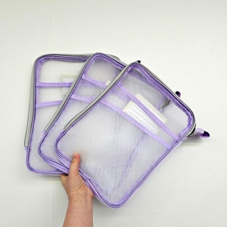 퍼플 메쉬 파일 파우치 보조가방 지퍼백