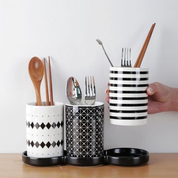 북유럽패턴 모던 수저꽂이 물빠짐 수저통