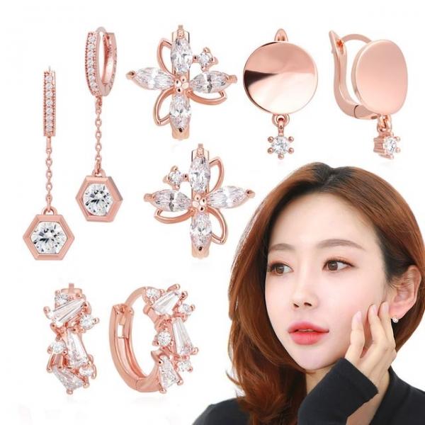 14K Gold-pin 귀걸이 로즈골드 핀 원터치링 6종 택1