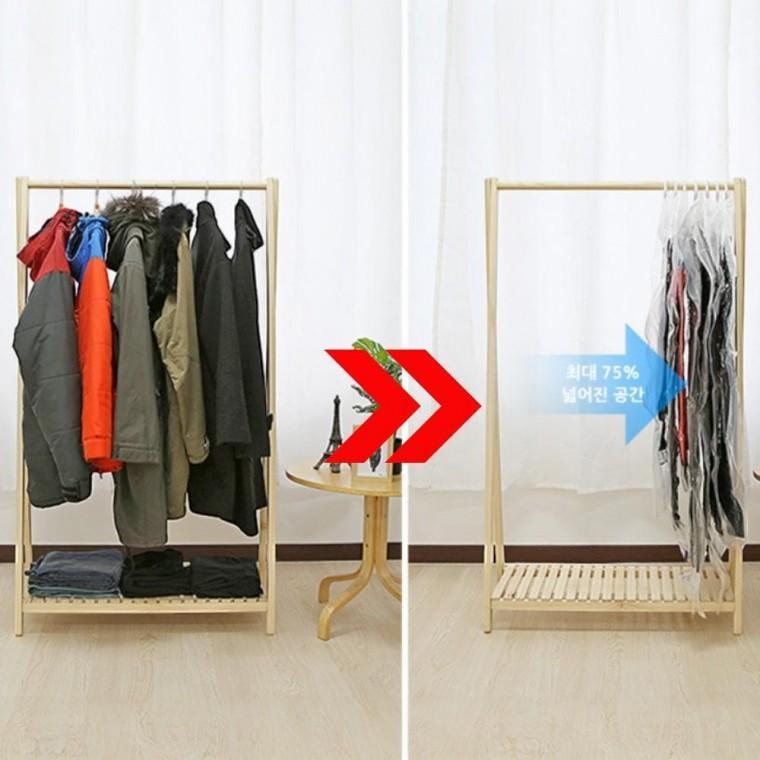 옷장압축 방습 옷걸이형 진공압축팩 입체형 압축파우치 옷장정리 패딩보관