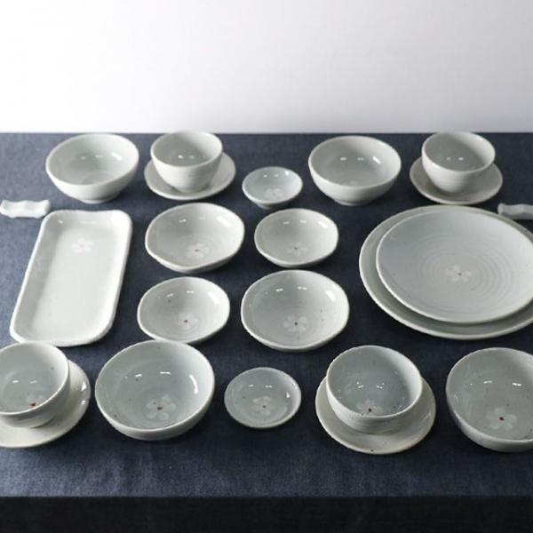 꽃 고백자 국산 도자기 4인 식기세트 25p