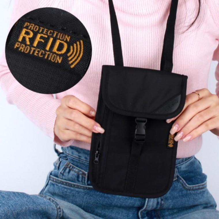 블랙 버클형 해킹방지 해외 여행 여권 지갑 파우치 미니 가방 여권케이스 크로스백