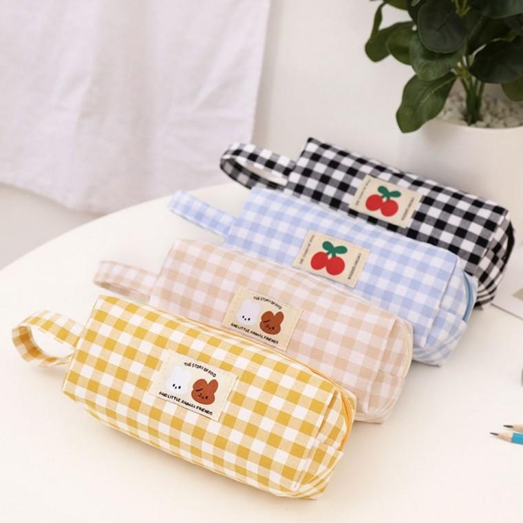 파우치 필통 고등학생 천 지퍼 대학생 체크 펜 고등학생필통 귀여