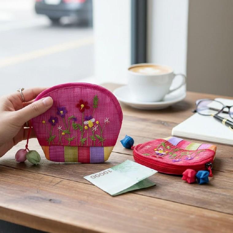 [큰손할인] 꽃자수 동전지갑 월렛 전통 소품 한국적인 명절 길상 색동 부모님 세뱃돈 외국인선물 파우치