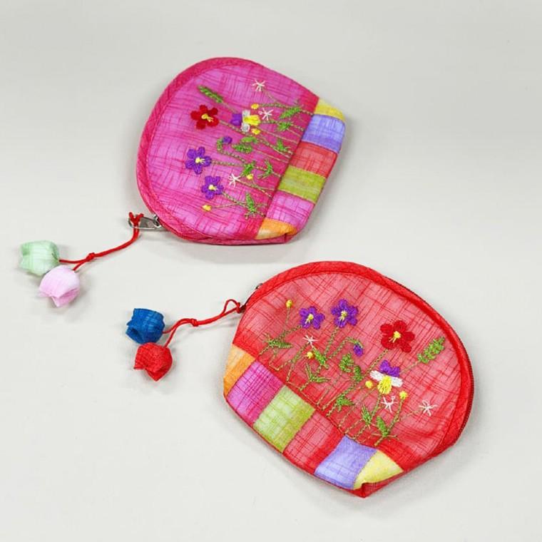 [개미물류] 꽃자수 동전지갑 색동 외국인선물 소품 한국적인 부모님 월렛 세뱃돈 전통 파우치 명절 길상