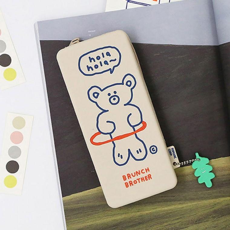 사각 곰돌이 에센셜 실리콘 펜케이스 그레이 1P 필통 파우치