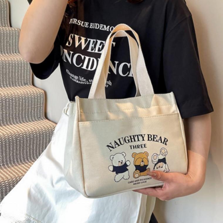 미니백 스퀘어 보조가방 곰 귀여운 런치백 직장인 가방 토트백 손가방 숄더백 도시락