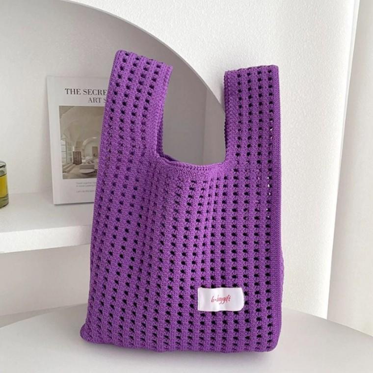 니트 가벼운 퍼플 토트 손 여자 백 목 가방 미니 미니손가방 여