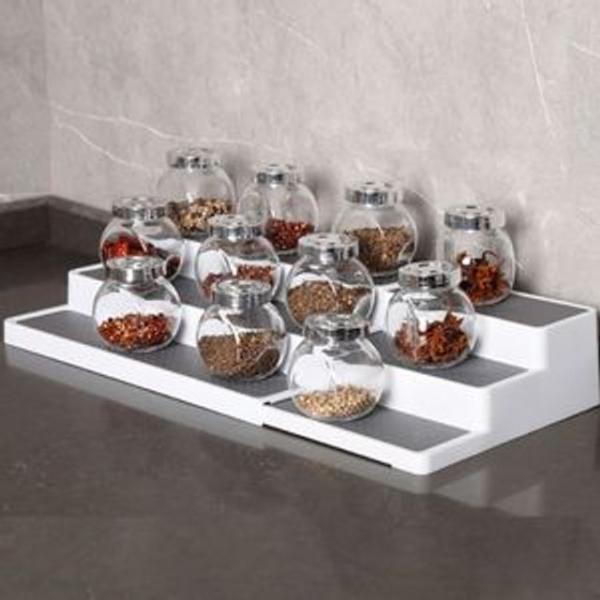 키밍 신축형 다기능 트레이 계단식 주방 정리대 수납