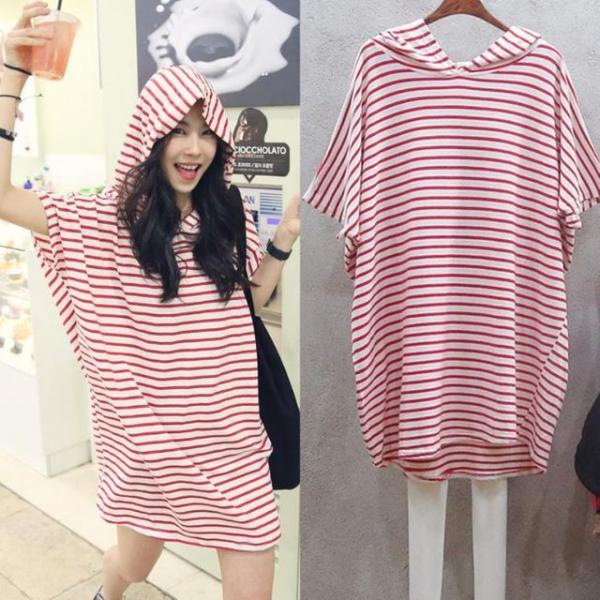 스트라이프 후드 원피스 HH-B49