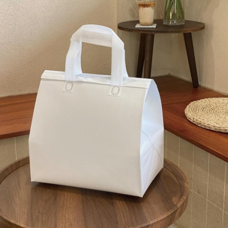 1개 흰색 24x24 부직포 보냉가방 보온백 일회용 보냉백 손잡이 보냉쇼핑백 보온보냉가방