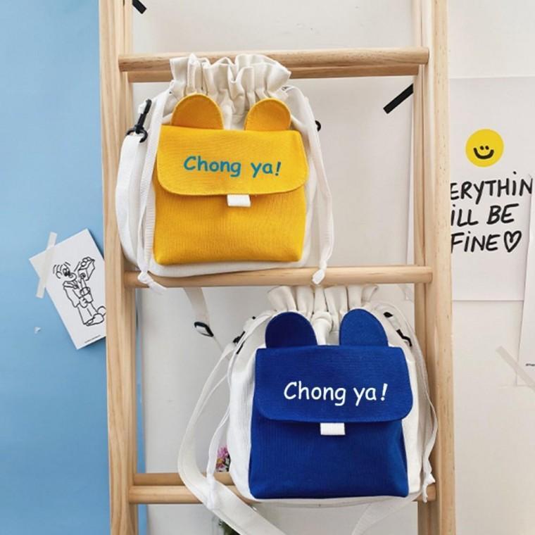 인형뱃지 버니 버킷백 미니 크로스백 캔버스백 슬링백 여자 학생 캔버스가방 핸드폰가방