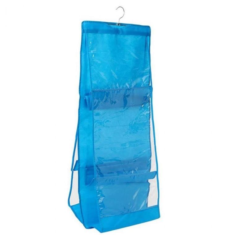 다용도 걸이식 6칸 가방정리대 블루 가방정리함