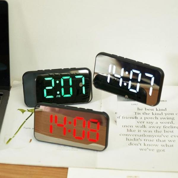 키밍 무소음 거울 LED탁상시계 심플 알람 온도표시