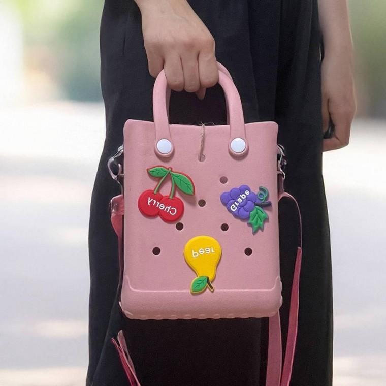 핑크 분홍색 미니 젤리 크로스백 기념 롱타임헬씨 EVA 어린이집 굿즈 비비드 방수가방 선물 과일