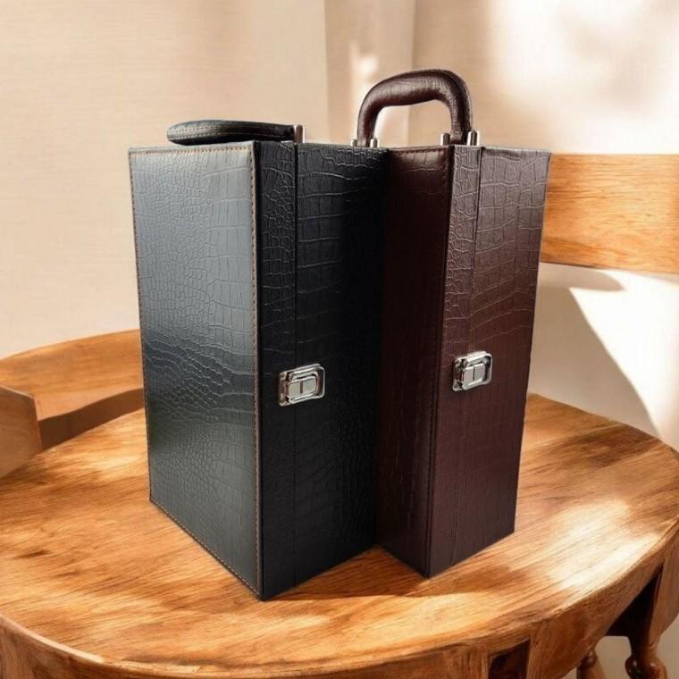 하드 가죽 휴대용 와인 케이스 선물 포장 가방 2구