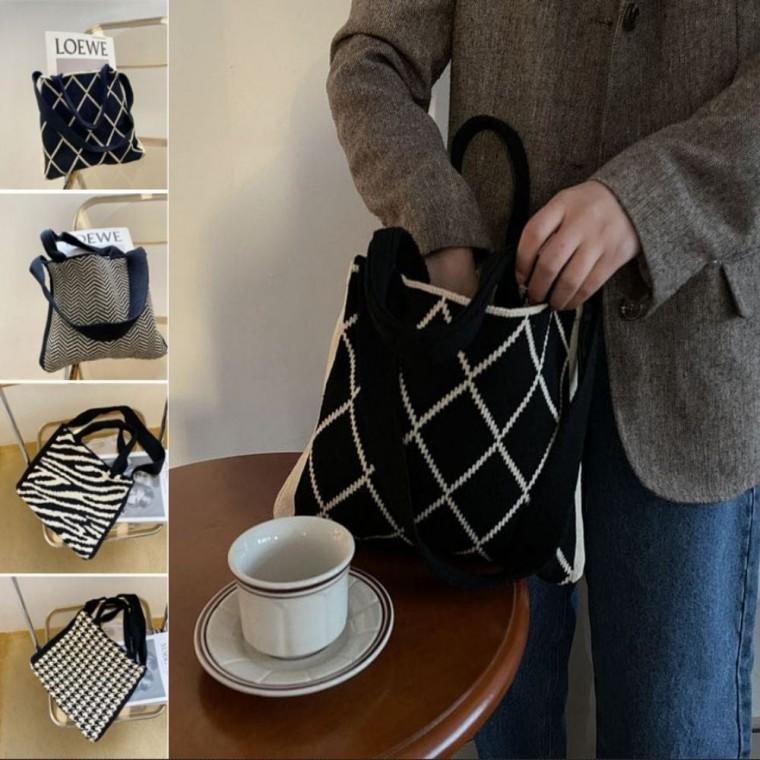 보부상백 에코백 여자 패턴 가벼운 가방 니트 숄더백