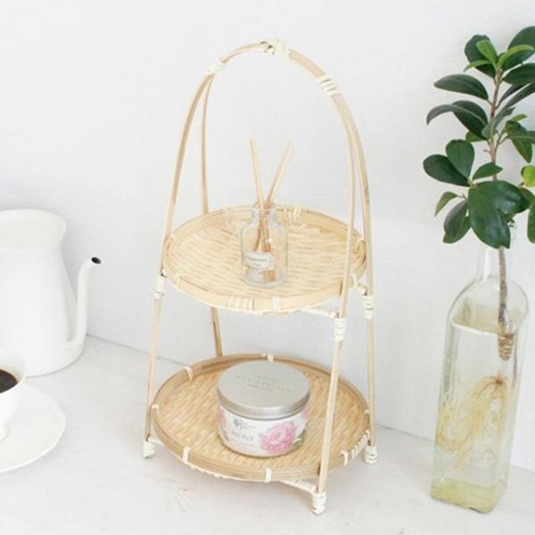 디저트 트레이 2단 이쁜 우드 쟁반 원형 대나무 소품