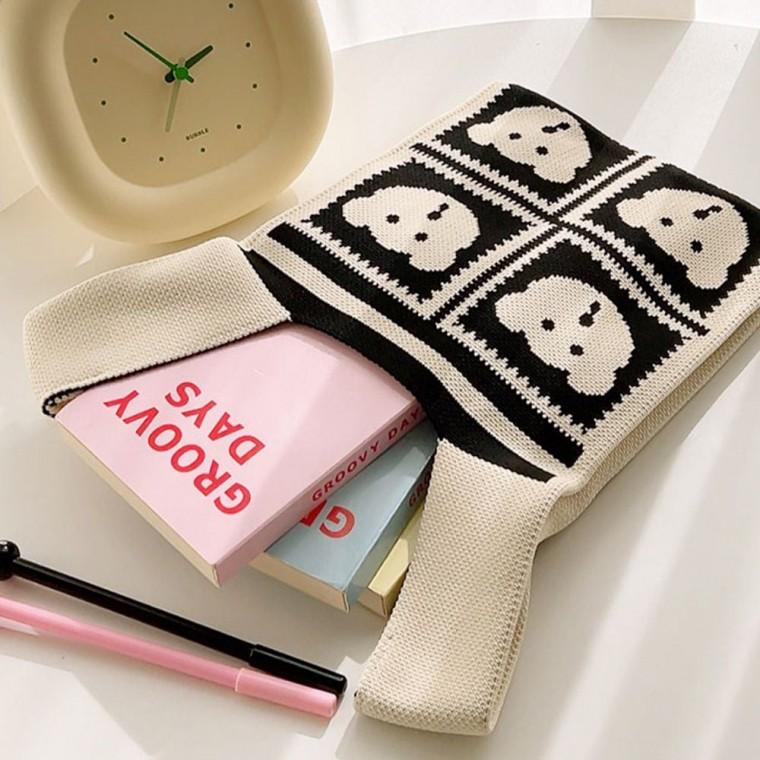 미니 토트 손 아이보리 니트 백 여성 가벼운 가방 핸드백 니트손