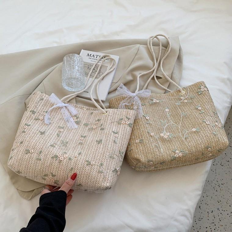 예쁜 백 라탄 여름 여성 가방 쇼퍼 가벼운 핸드 숄더 여자핸드백