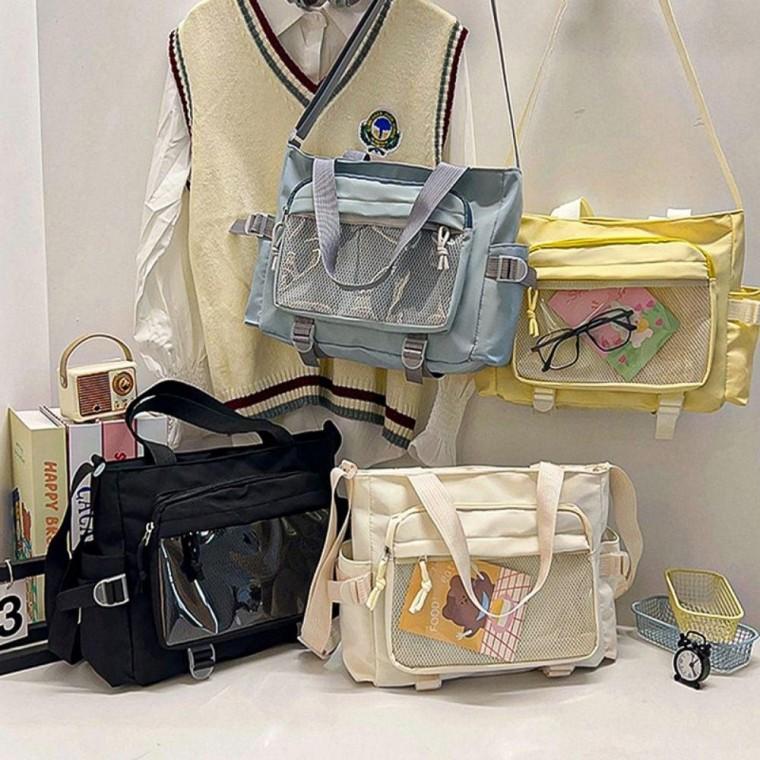 4컬러 캐주얼 멀티포켓 학생가방 슬라우치 숄더백