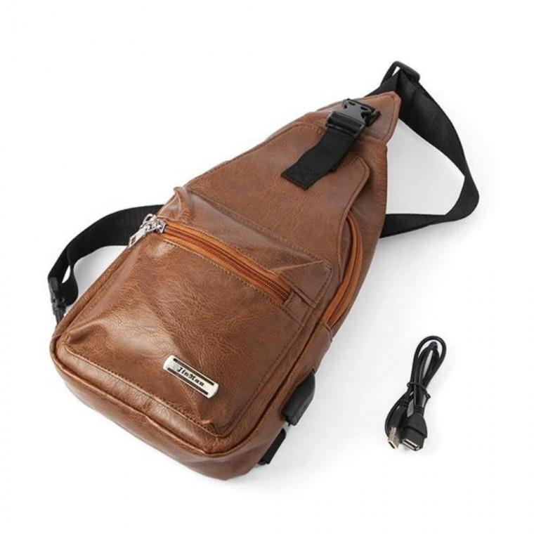 USB연결 메신저 슬링백 브라운 깔끔한크로스백 옆가방