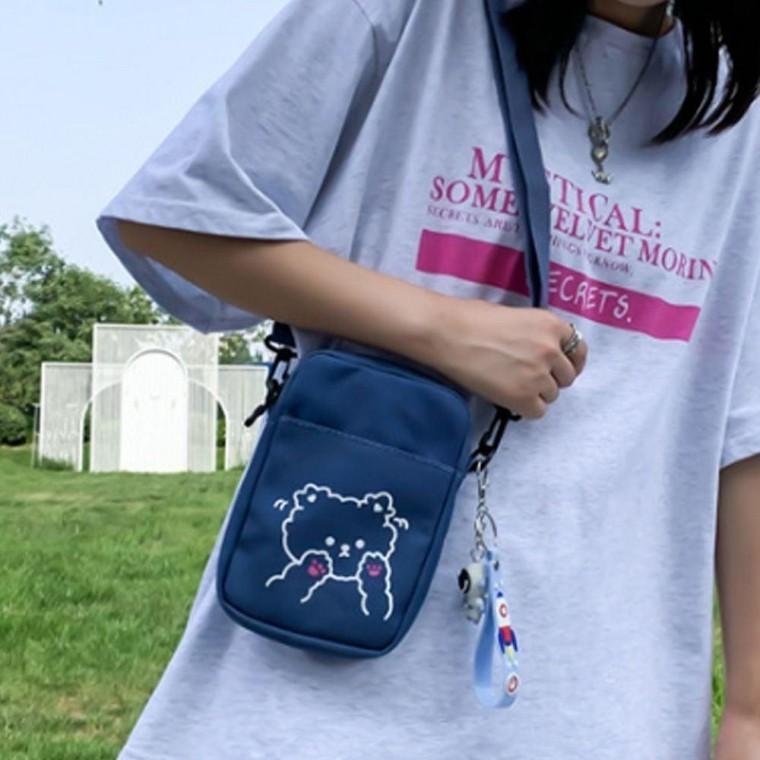 패션 학생 미니 크로스백 캐주얼 가방 블루 숄더백