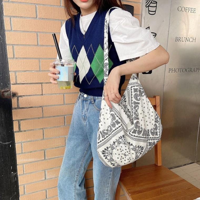 반다나 페이즐리 가방 여자 숄더백 천 에코백 패턴