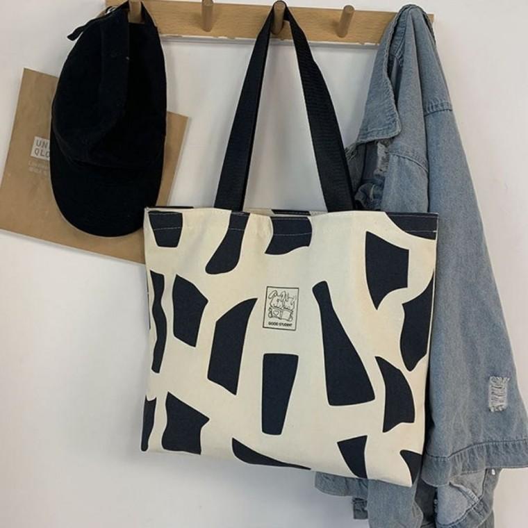 패턴 보조가방 포인트 숄더백 캔버스 데일리 에코백