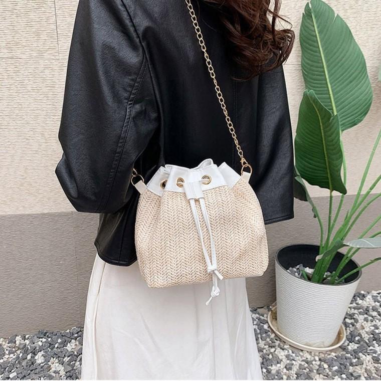 복조리 크로스백 라탄 미니 버킷백 왕골 가방 체인