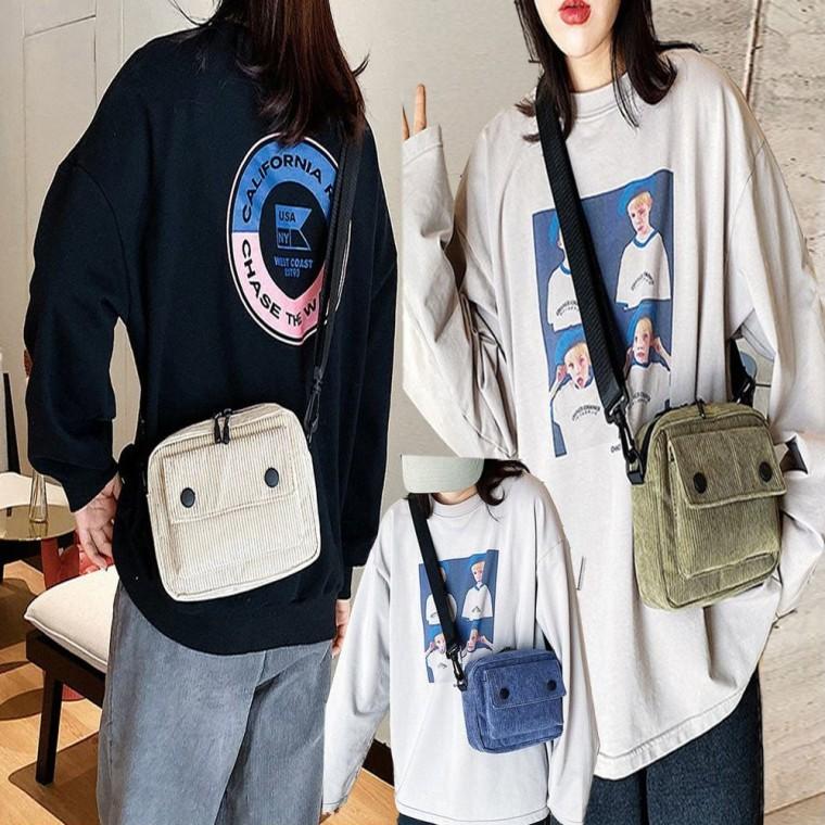 크로스백 어깨끈 가방 캐주얼 코듀로이 미니 숄더백