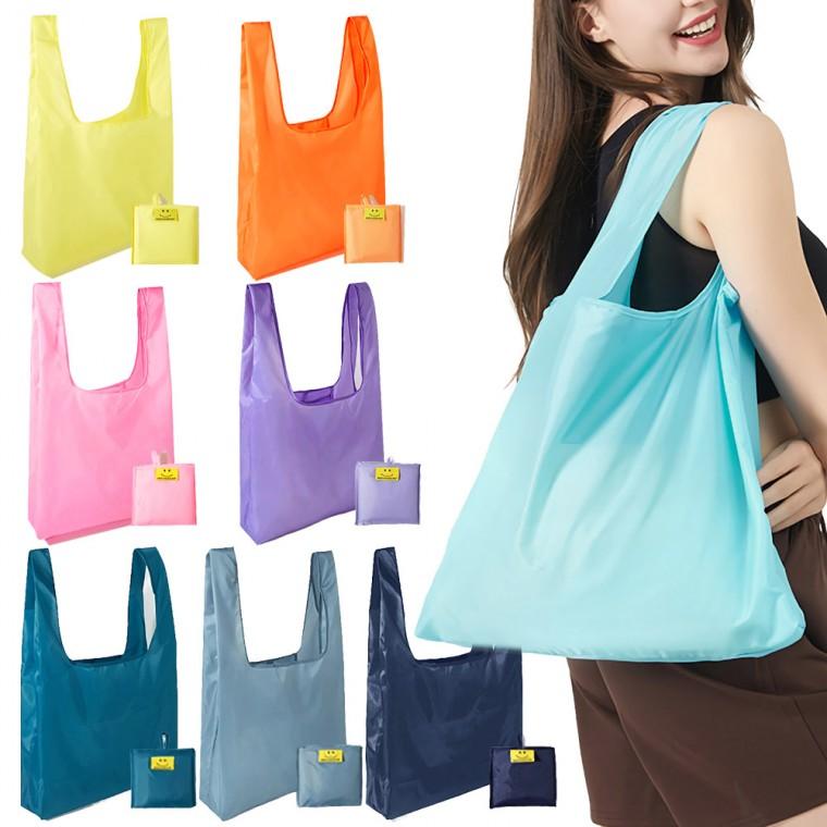 [도매라인] 스마일 장바구니 심플하고 세련된 휴대용장바구니 개별포장 접이식가방 포켓 시장바구니 쇼핑백