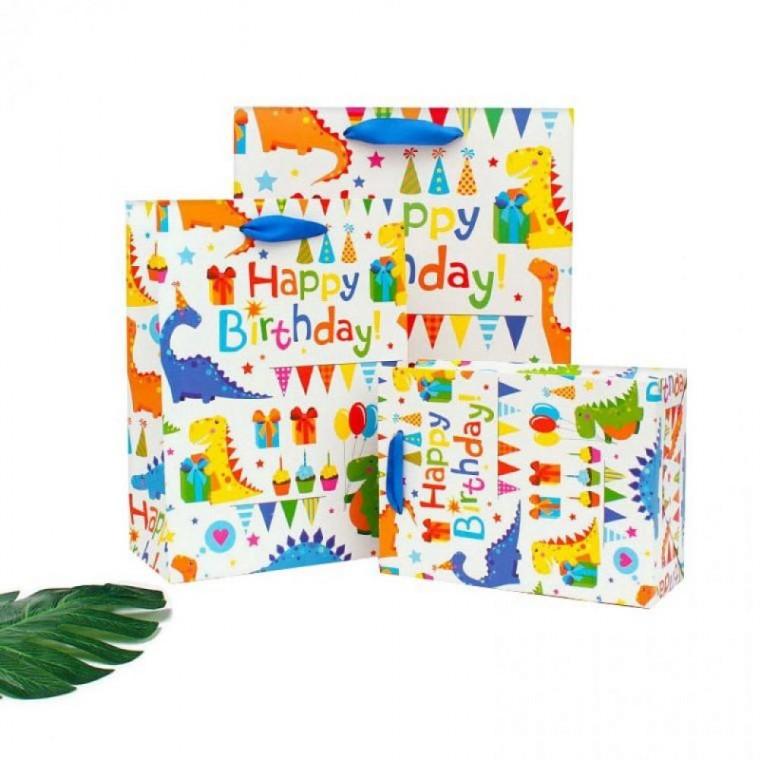1개 소형 14x19 공룡 생일 축하 쇼핑백 종이백 생일선물용 종이가방 선물 포장 봉투