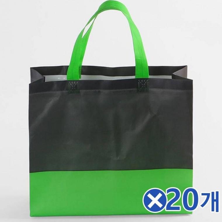 튼튼한 투톤 부직포가방 블랙-그린 32x28cmx20개
