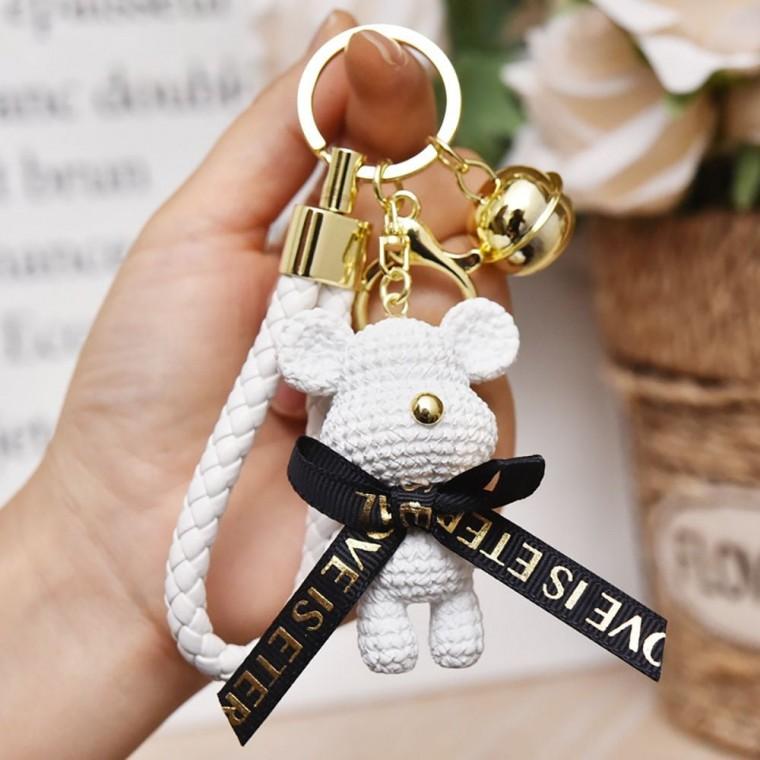 곰돌이 화이트 자동차 가방 귀여운 고리 키링 열쇠 자동차키링 키