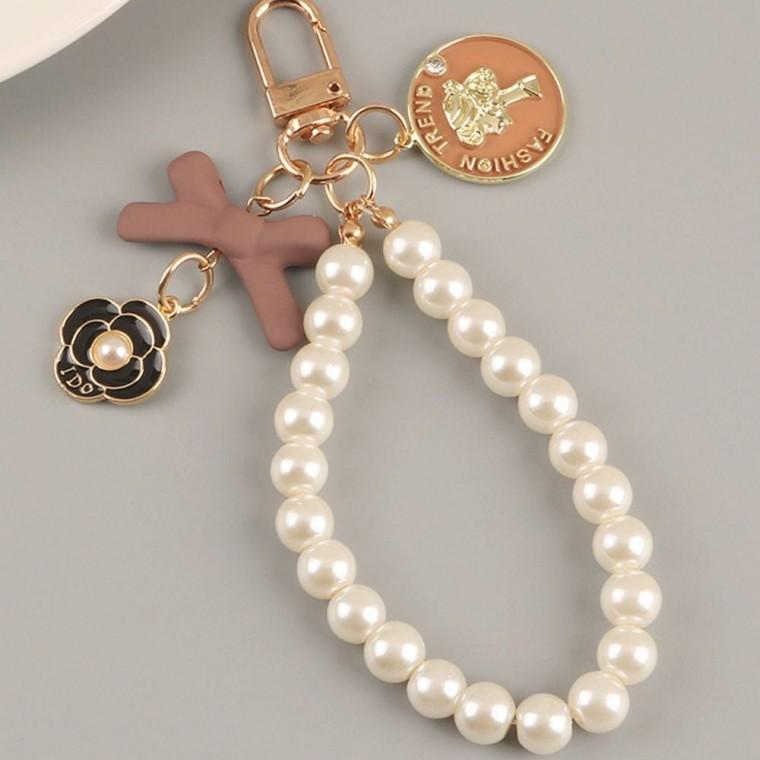 브라운 키링 키 진주 열쇠 자동차 스트랩 가방 여자 비즈키링 열