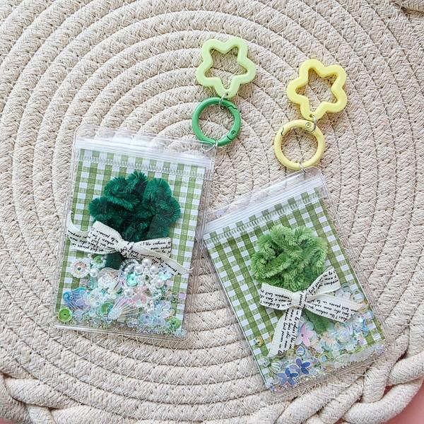 네잎클로버 모루 글리터 파츠 지퍼백 키링 DIY KIT 만들기 키홀더 가방소품