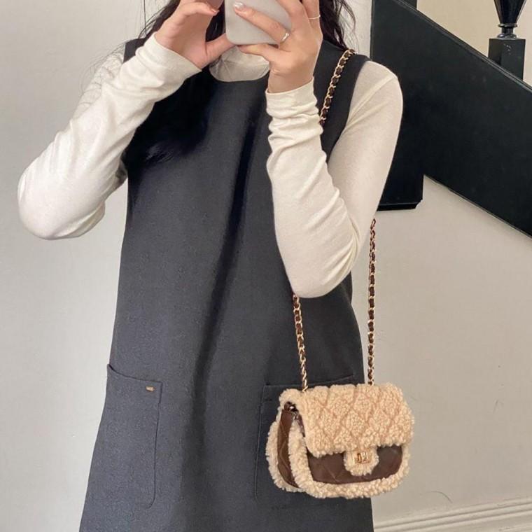 여성 귀여운 디자인 데일리 데이트 패션 가방 라운드 퍼 체인 토트백 크로스백