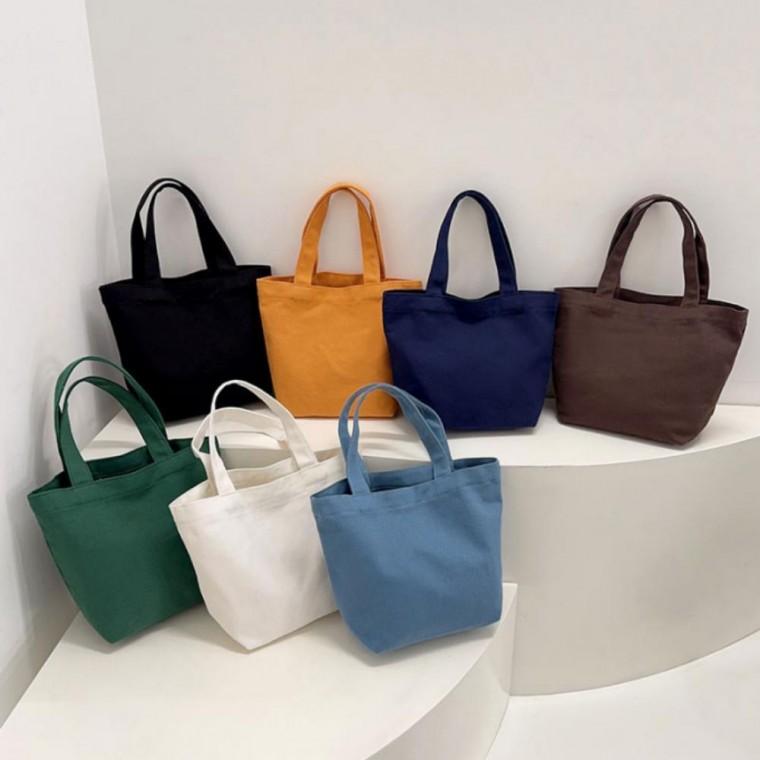 여성 미니 휴대용 핸드백 소형 순면 무지 토트백 가방