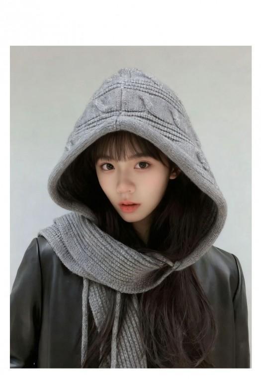 [인사이드몰]꽈배기 후드 바라클라바 목도리 니트 방한모자 방한목도리 넥워머 후드모자 니트후드 니트목도