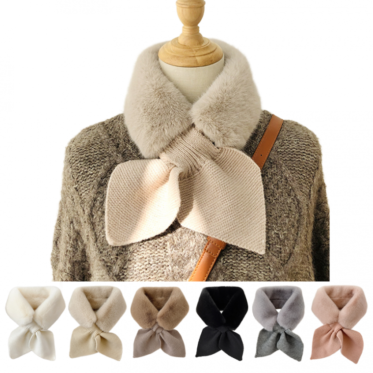 나프커 베이지 페이크퍼 목도리 넥워머 리본 고리 니트 겨울 머플러 방한 털 퍼목도리 페이크밍크 털목도리