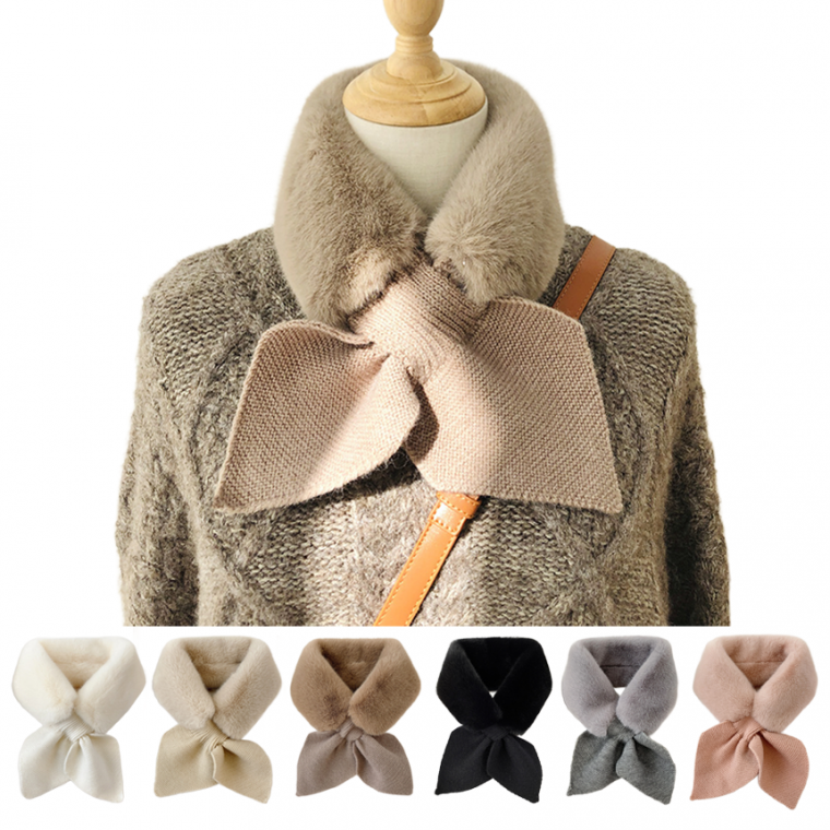 나프커 브라운 페이크퍼 목도리 넥워머 리본 고리 니트 겨울 머플러 방한 털 퍼목도리 페이크밍크 털목도리
